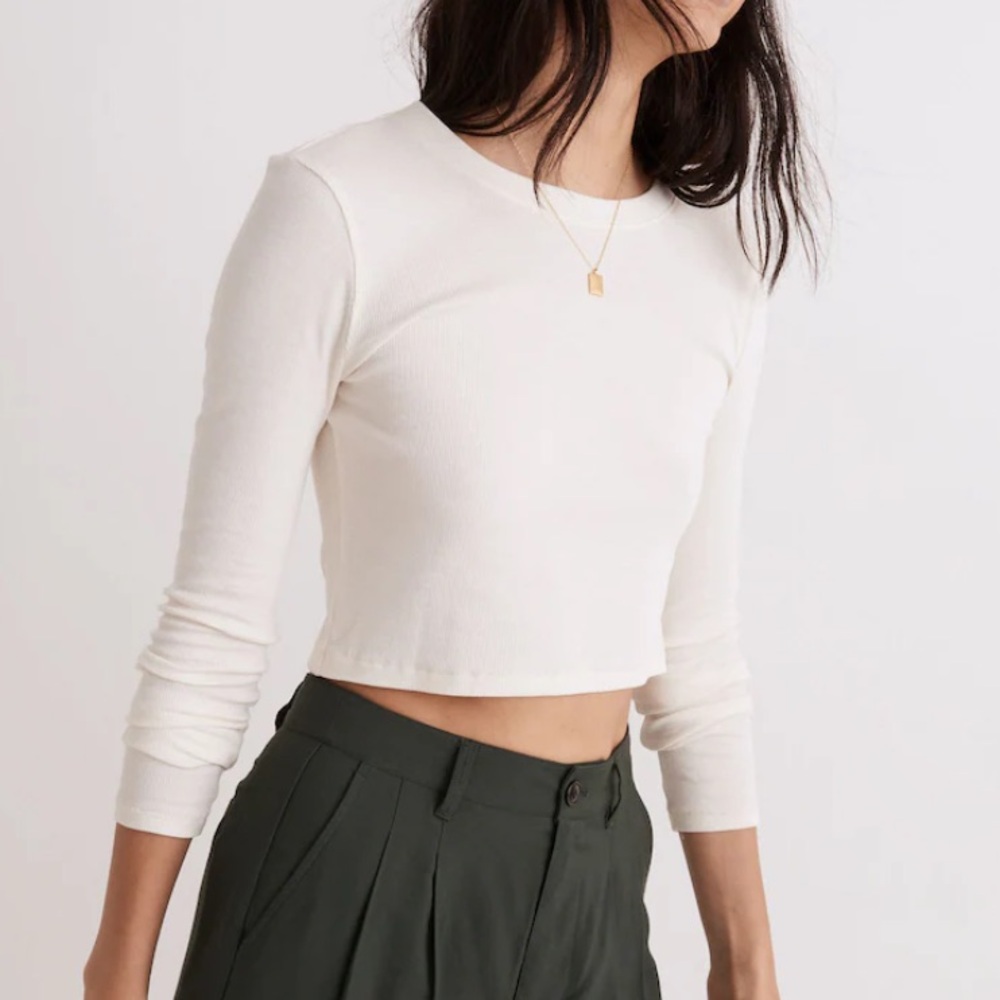 Madewell Fine Ribbed Crop Long-Sleeve Tee - White S
